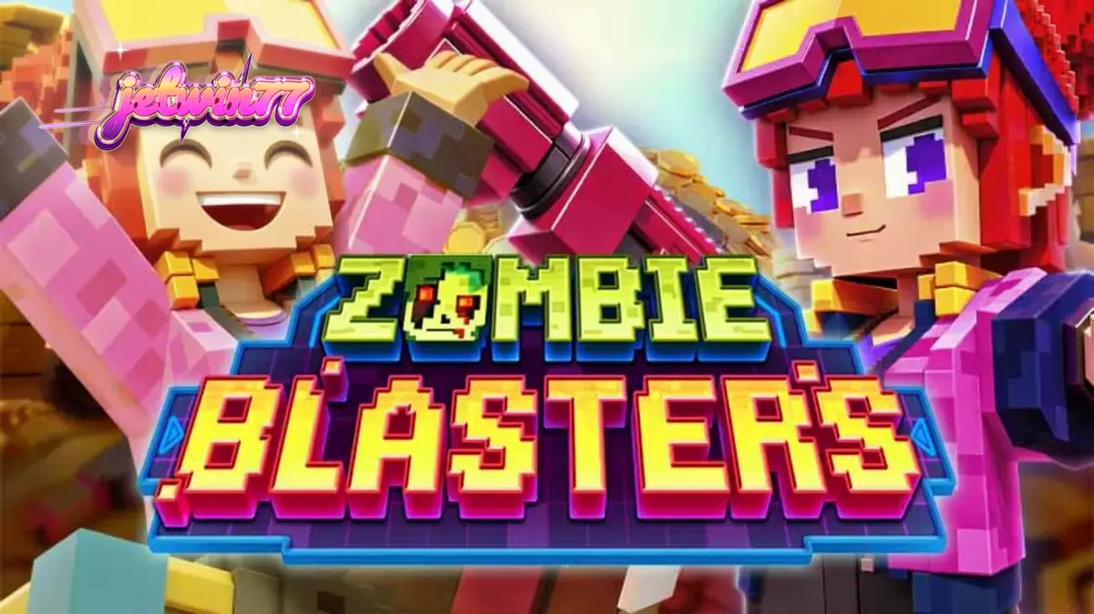 Tampilan antarmuka permainan slot Zombie Blasters dengan nuansa arkade retro