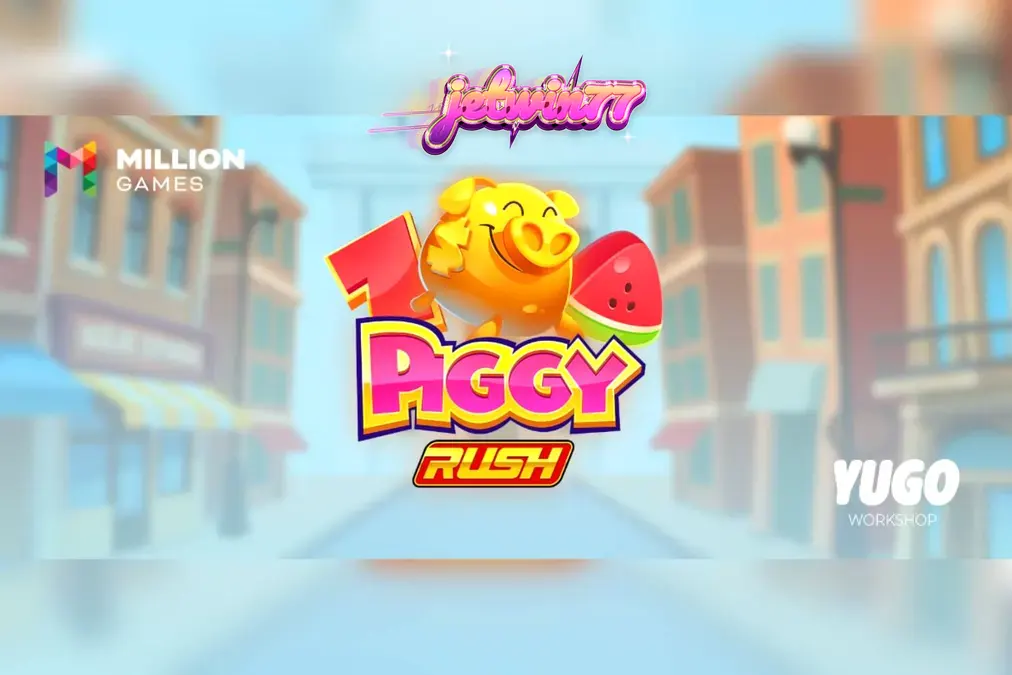Tampilan visual slot Piggy Rush dengan karakter babi dan simbol buah